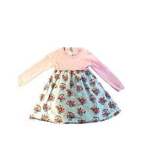 JOHN LEWIS Dress Girls 2-3 Yrs Flowers Basket Floral Pink Blue Cotton Summer